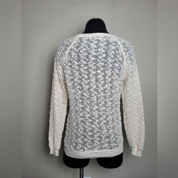 The Original Inc Sheer Ivory Lace Crochet Sweater Top Holiday Party Artsy Small - Picture 5 of 10